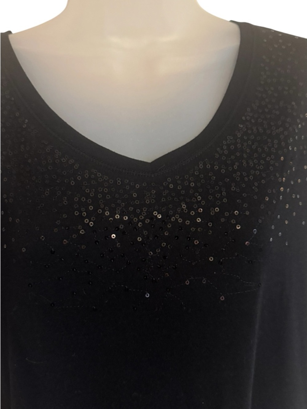 Catherines Black Short-Sleeve V-Neck Top with Sparkle Detail PLUS:  2X      #14 - Picture 2 of 6